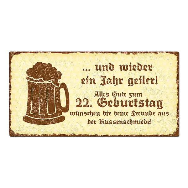 Geschenk zum 22. Geburtstag Schild mit Wunschtext 200 x 100mm gelb braun  - Onlineshop 1a Geschenkeshop