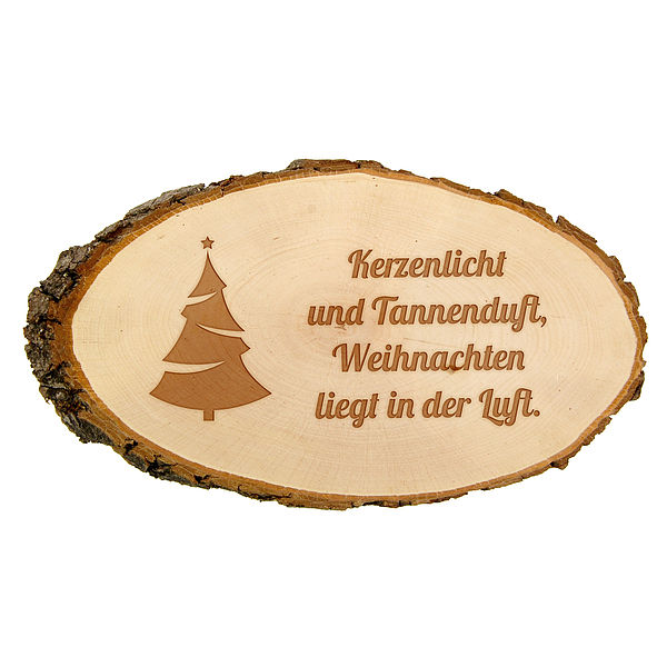 Holzrindenschild mit Gravur für Weihnachten  - Onlineshop 1a Geschenkeshop