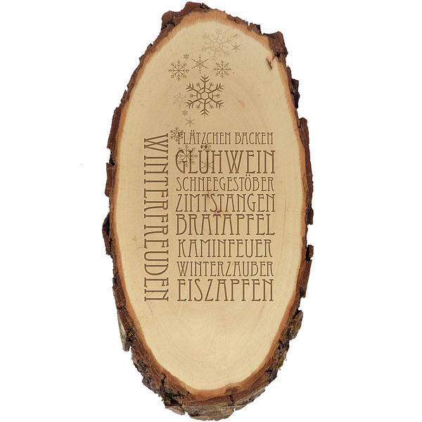 Baumscheibe mit Gravur als Weihnachtsgeschenk Größe: ca. 17 x 42 x 2 cm