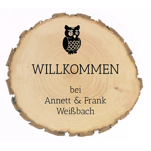 kleine Baumscheibe mit Wunschtext Größe: ca. 9 – 10 cm