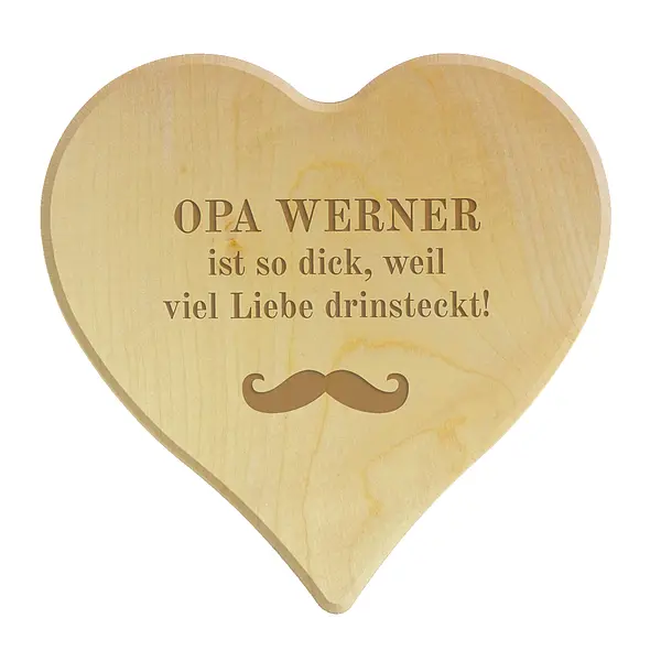 Schneidebrett aus Holz in Herzform für den besten Opa Größe: 24 x 24 x 1,4 cm