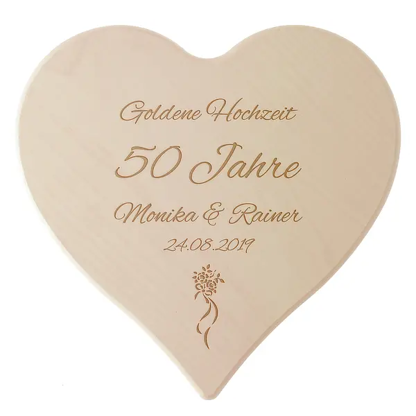 Schneidebrett mit Gravur als Geschenk zur „Goldenen Hochzeit“ Größe: 24 x 24 cm