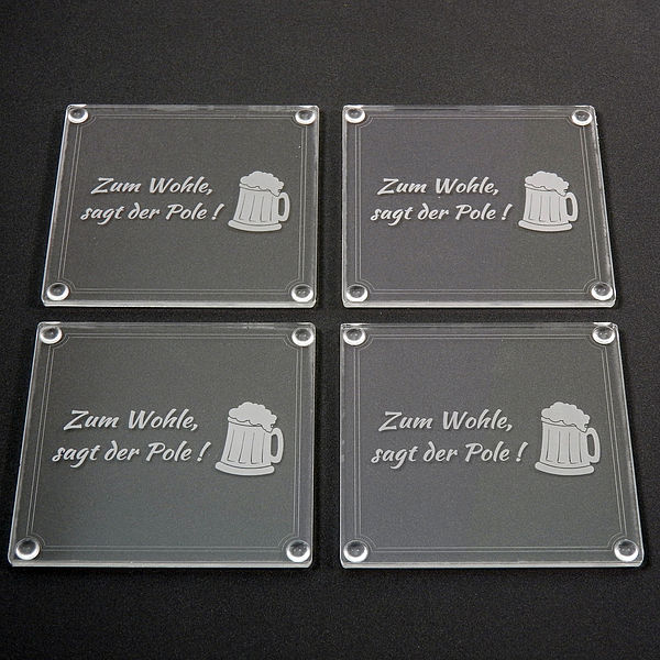 4er Set Untersetzer aus Acryl mit Text und Symbol 10 x 10cm