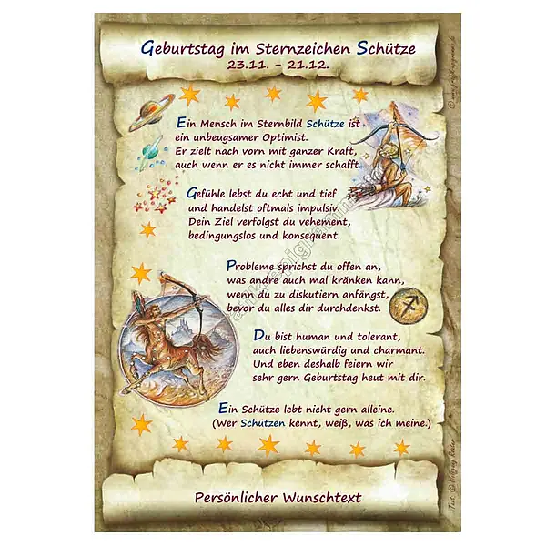 Urkunde zum Geburtstag – Sternzeichen Schütze