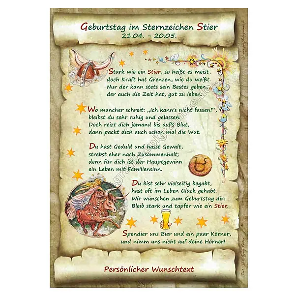 Urkunde zum Geburtstag – Sternzeichen Stier