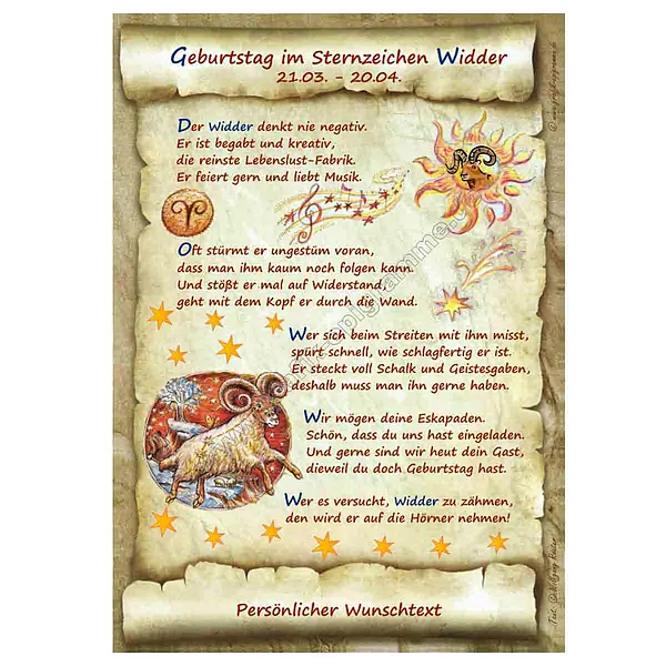 Urkunde zum Geburtstag – Sternzeichen Widder