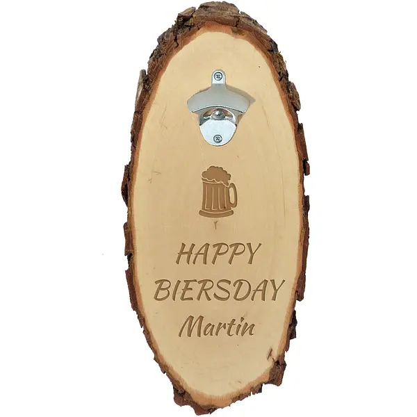 Flaschenöffner mit Gravur „Happy Biersday“ + Name