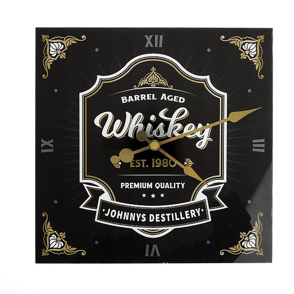 Whiskey Uhr mit Namen 30x30cm anthrazit