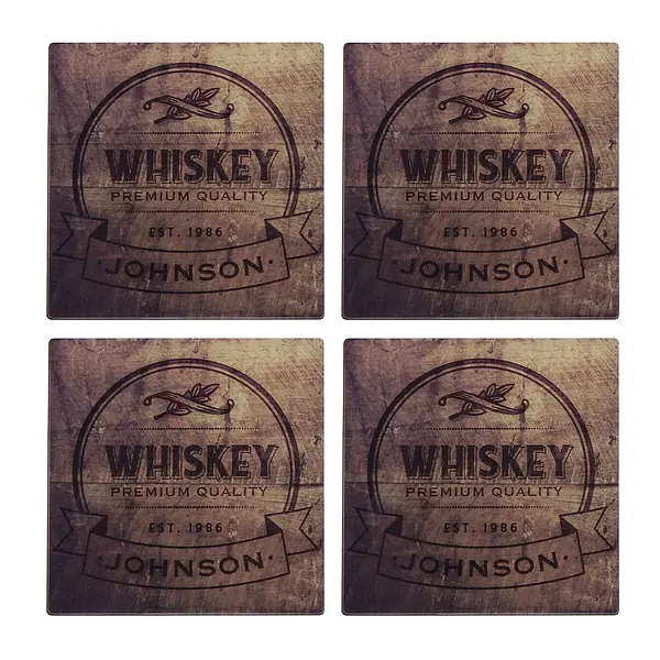 4er Set Untersetzer für Whiskyfans mit eigenem Namen Design 3  - Onlineshop 1a Geschenkeshop