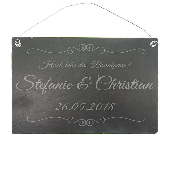 Schieferschild zur Hochzeit 30 x 20 cm mit Wunschtext  - Onlineshop 1a Geschenkeshop