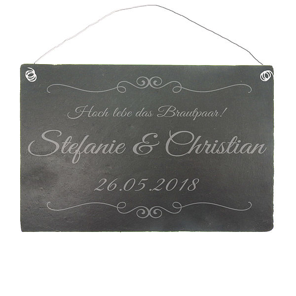 Schieferschild zur Hochzeit 300 x 200 mm mit Wunschtext