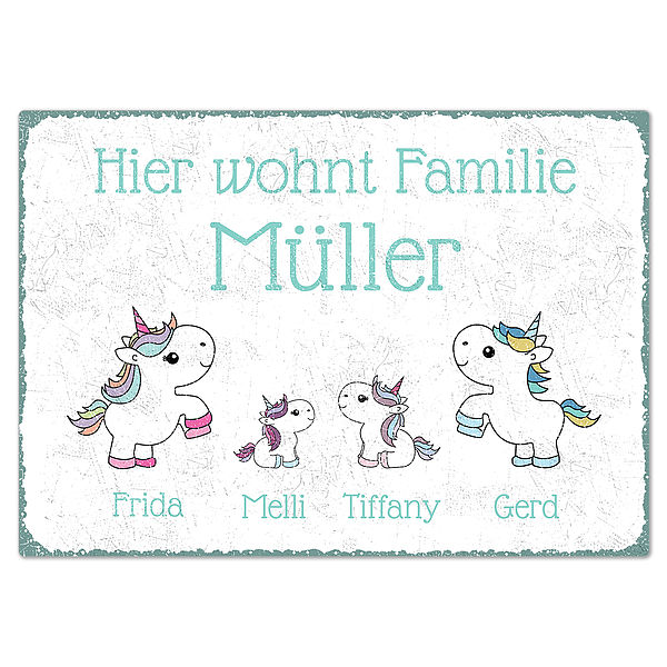Aluminiumschild im Einhorn Design mit Namen A4