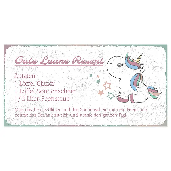 Deko Schild günstig Kaufen-Schild mit Gute Laune Rezept 300 x 150mm. Schild mit Gute Laune Rezept 300 x 150mm <![CDATA[Als kleine Aufmerksamkeit zur nächsten Einladung bei Freunden oder auch als Wanddeko ist dieses Aluminiumschild bestens geeignet. So weiß man immer, wie man an &