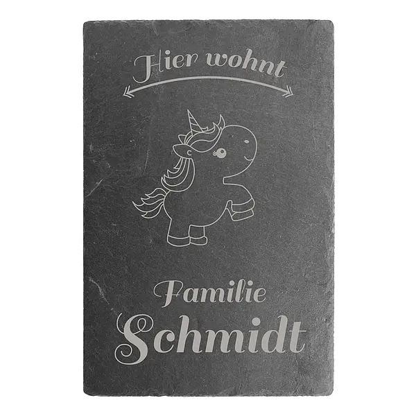 Schild „Hier wohnt…“ mit Namen und Einhorn 30 x 20 cm