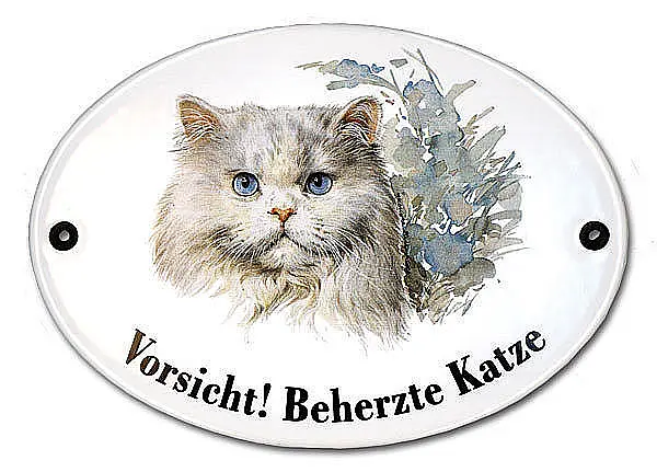 18 o  günstig Kaufen-Katzenschild Vorsicht beherzte Katze aus Emaille 18,3 x 14,3 cm. Katzenschild Vorsicht beherzte Katze aus Emaille 18,3 x 14,3 cm <![CDATA[Ovales Emaille Türschild mit dem Text "Vorsicht! Beherzte Katze".  Bei diesem Schild ist die Auswahl 