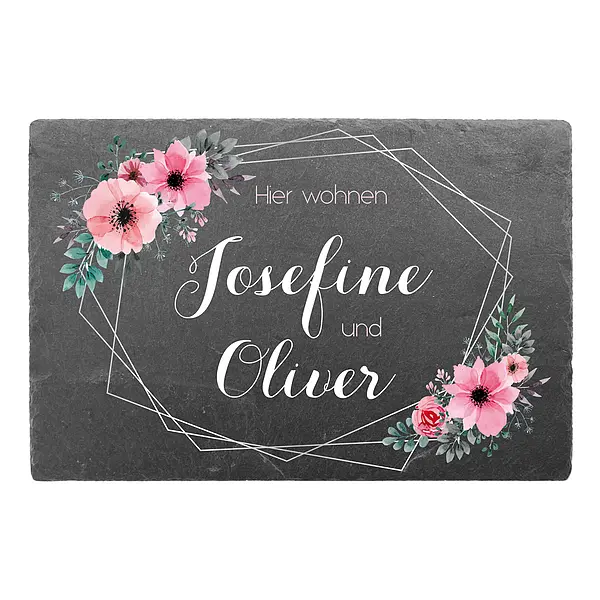 Türschild mit bunten Blumen aus Schiefer 30 x 20 cm  - Onlineshop 1a Geschenkeshop