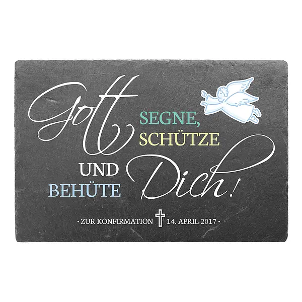 Christen günstig Kaufen-Geschenk zur Konfirmation - Schieferschild 30 x 20 cm. Geschenk zur Konfirmation - Schieferschild 30 x 20 cm <![CDATA[Geschenke für Christen - farbenfrohes Schieferschild zur Konfirmation Der Spruch " Gott segne, beschütze und behüte dich!"&n