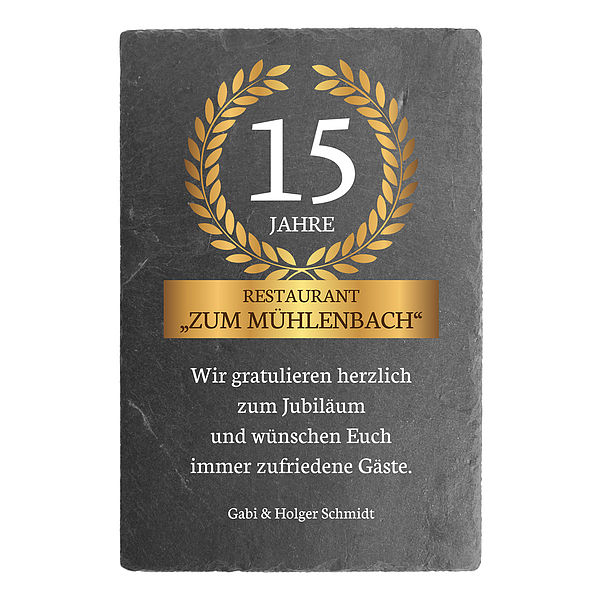 Jubiläumsgeschenk Schieferschild mit Jubiläumsspruch 200 x 300 mm