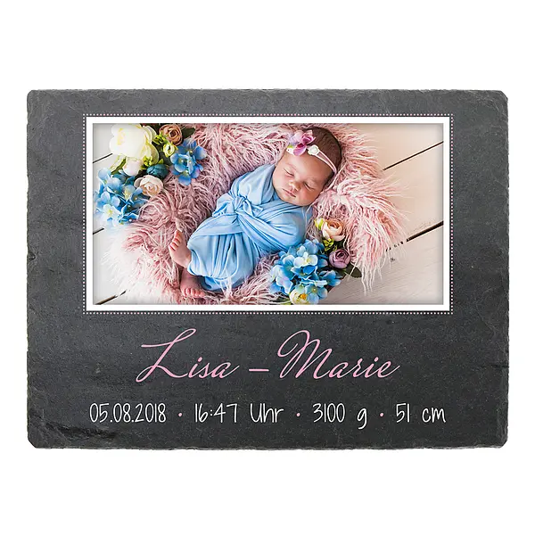 Geburt günstig Kaufen-Geschenkidee zur Geburt Schieferschild mit Foto & Geburtsdaten - 200 x 150 mm - Design Mädchen. Geschenkidee zur Geburt Schieferschild mit Foto & Geburtsdaten - 200 x 150 mm - Design Mädchen <![CDATA[Die ausgefallene Geschenkidee zur Geb