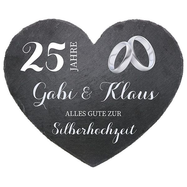 Schieferherz zum 25. Hochzeitstag Silberne Hochzeit Größe 24 cm Silberhochzeit