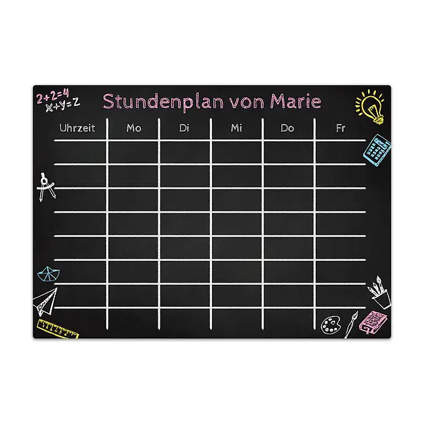 Namen günstig Kaufen-Chalkboard "Stundenplan" A4 mit Wunschtext und inkl. Kreidemarker - für Mädchen. Chalkboard "Stundenplan" A4 mit Wunschtext und inkl. Kreidemarker - für Mädchen <![CDATA[Chalkboard - Stundenplan mit Namen - für Mädche