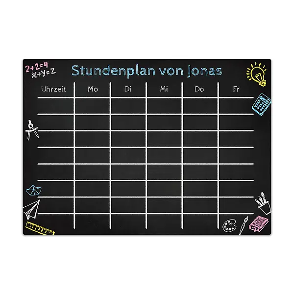 Wunschtext Name günstig Kaufen-Chalkboard "Stundenplan" A4 mit Wunschtext und inkl. Kreidemarker - für Jungen. Chalkboard "Stundenplan" A4 mit Wunschtext und inkl. Kreidemarker - für Jungen <![CDATA[Chalkboard - Stundenplan mit Namen - für Jungen Der aktuelle