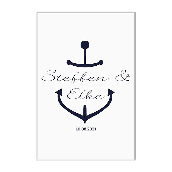 Maritimes Schild zur Hochzeit mit Anker, Namen und Datum Variante 1 Hochformat  - Onlineshop 1a Geschenkeshop