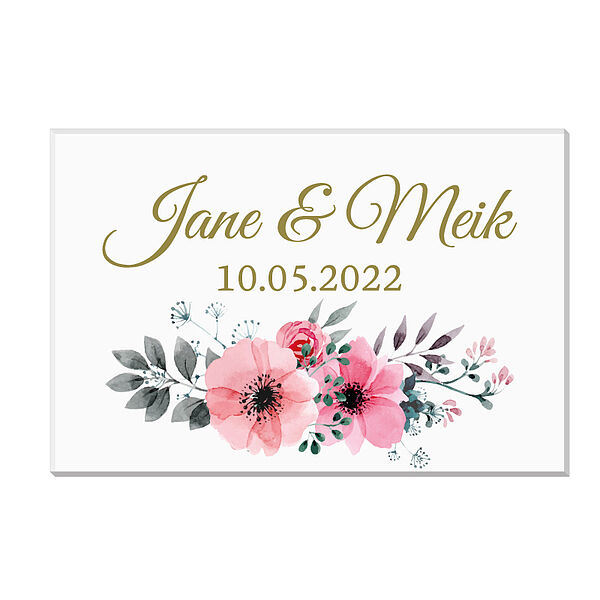Geschenk zur Hochzeit Acryplatte mit Namen und Datum Design Pink Flowers  - Onlineshop 1a Geschenkeshop