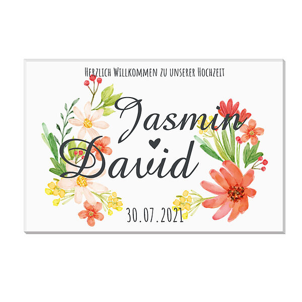 Geschenk zur Hochzeit Acryplatte mit Namen und Datum Design Watercolor Flowers  - Onlineshop 1a Geschenkeshop