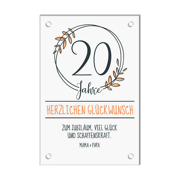 Geschenk zum Jubiläum Schild mit Jahreszahl und Widmung Design Flower Orange  - Onlineshop 1a Geschenkeshop