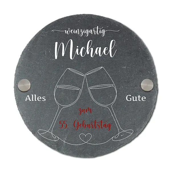 rundes günstig Kaufen-Rundes Schieferschild mit Geburtstagszahl und Name | weinzigartig. Rundes Schieferschild mit Geburtstagszahl und Name | weinzigartig <![CDATA[Weinzigartiges Geburtstagsgeschenk für Weinliebhaber - Schild mit Geburtstagszahl und Name Das runde Schiefersch