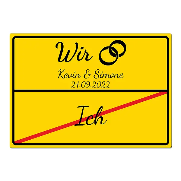 Schild günstig Kaufen-Geschenk zur Hochzeit - Schild A3 | Desgin Ortsschild. Geschenk zur Hochzeit - Schild A3 | Desgin Ortsschild <![CDATA[Geschenk zur Hochzeit - Schild mit Namen im Design einer Ortstafel Größe: A3 (42 x 29 cm) Das Schild bedrucken wir mit Wunschnamen und 