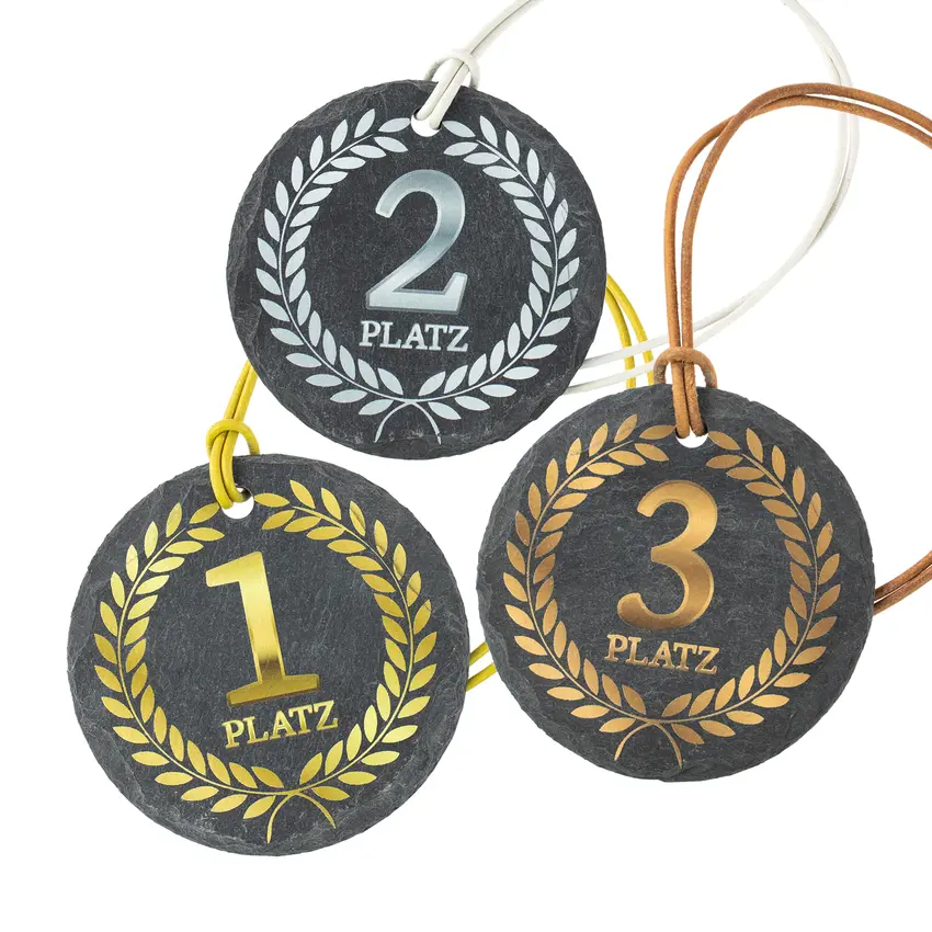 Medaille aus Schiefer mit passendem Lederband
