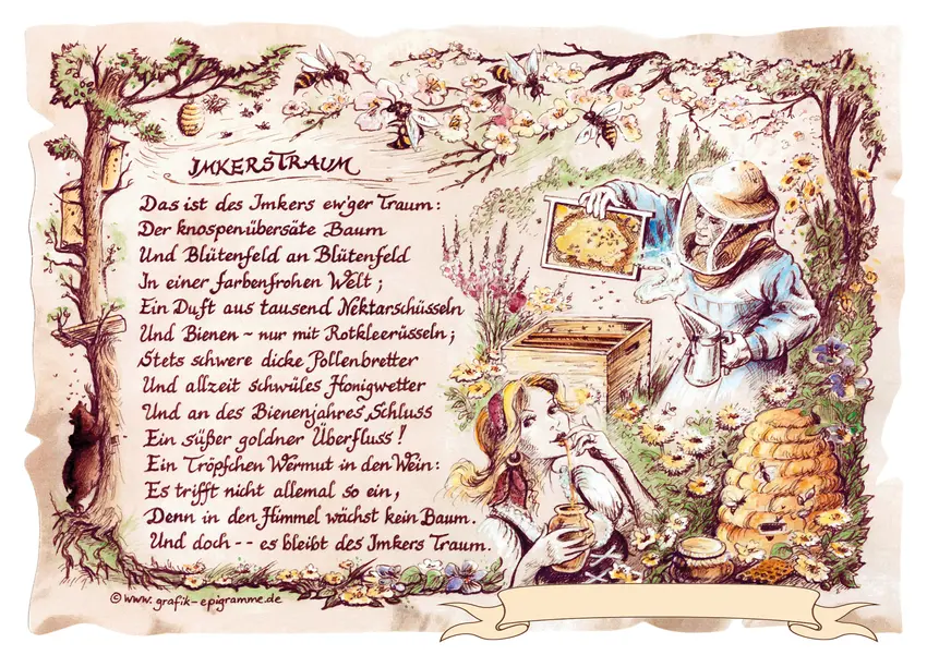 Zunftbild Imkerstraum auf Antikpapier im A4-Format