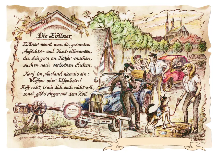 Zunftbild Zöllner auf Antikpapier im A4-Format