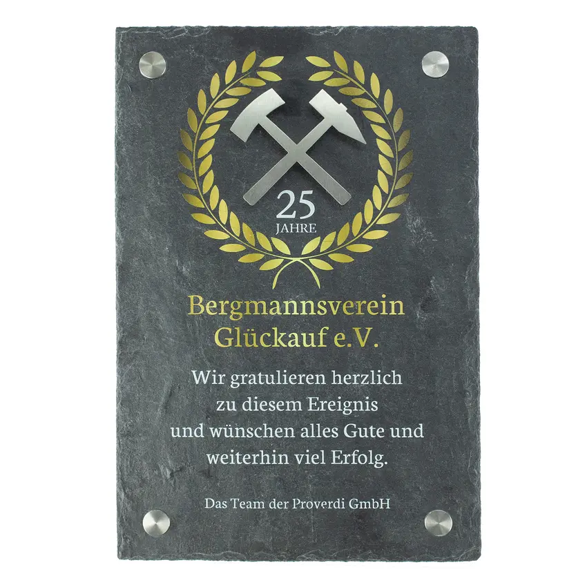 Schild aus Schiefer für Bergbaufreunde mit Schlägel und Eisen | 20 x 30 cm