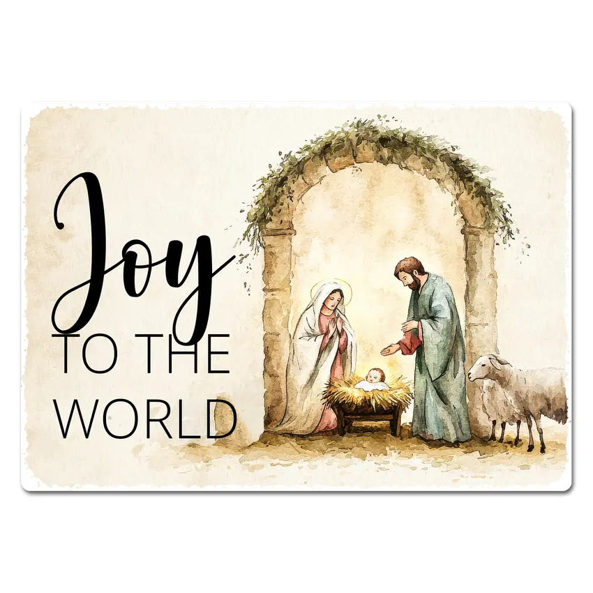 Weihnachtsgeschenk Blechschild A4 "Joy to the world" | Stall im Licht