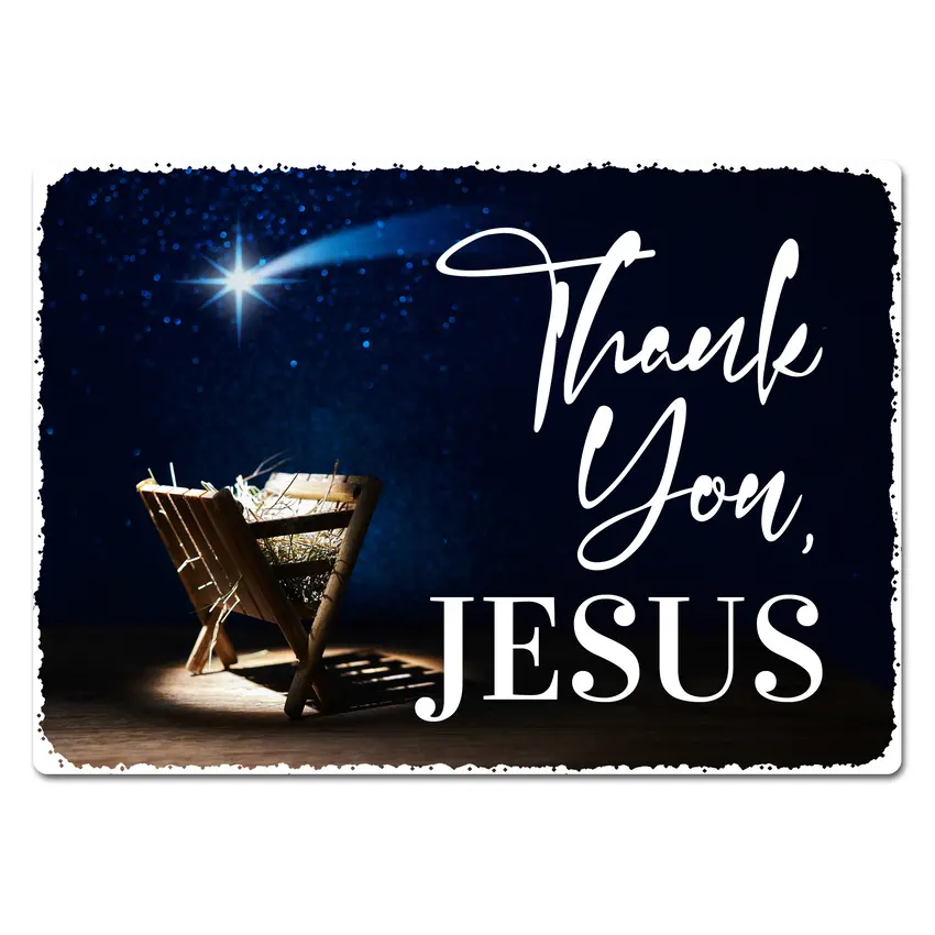 Weihnachtsgeschenk Blechschild A4 "Thank You, Jesus" | Krippe im Licht