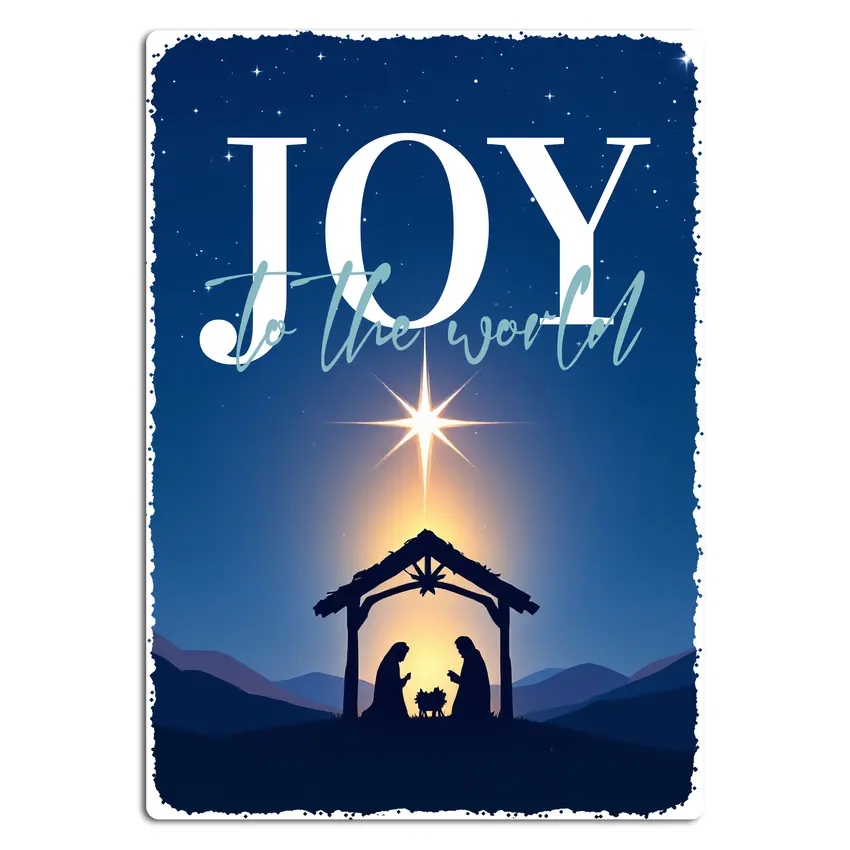 Weihnachtsgeschenk Blechschild A4 „Joy to the world“ | Stall im Licht