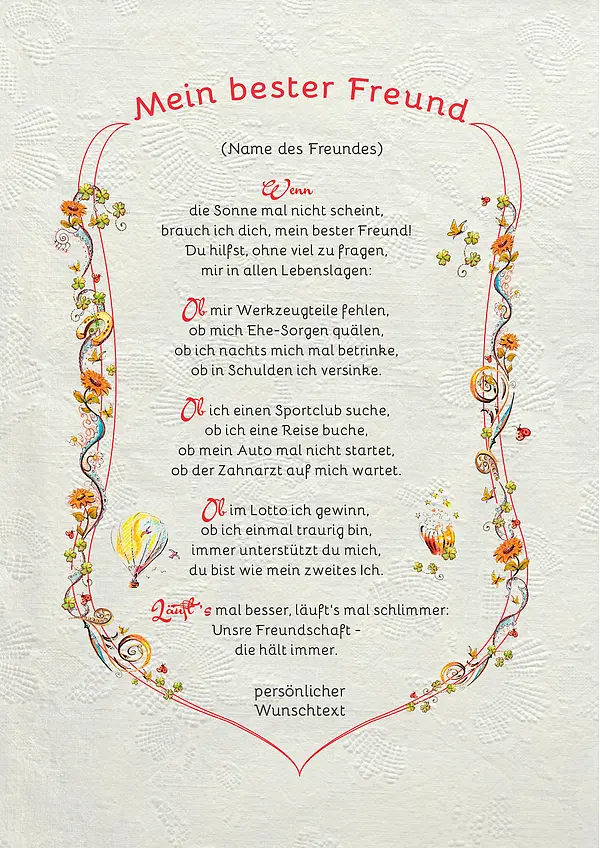 Urkunde für den besten Freund mit persönlichem Text modern