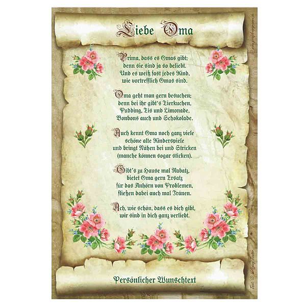 Urkunde für die liebe Oma mit personalisiertem Wunschtext Geschenke