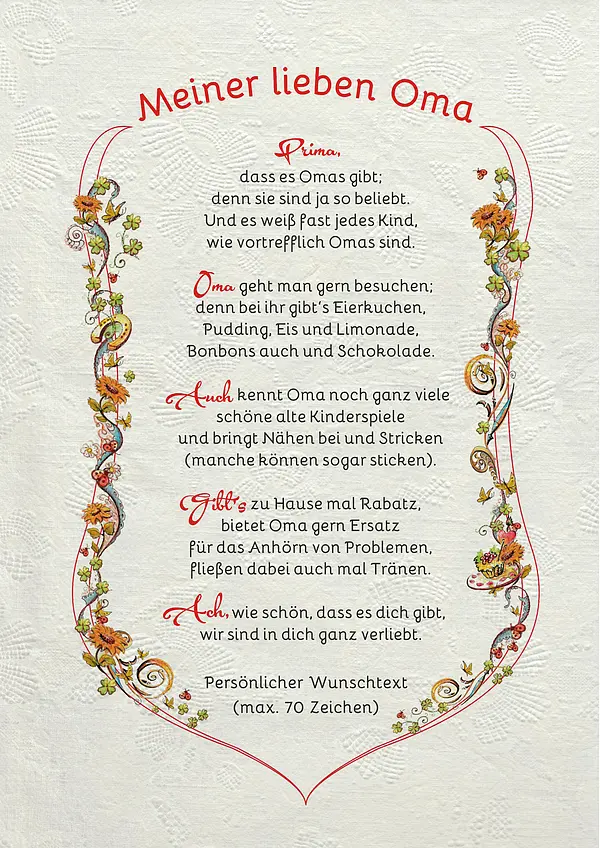 Urkunde für die Oma modern Geschenke online kaufen individuelle