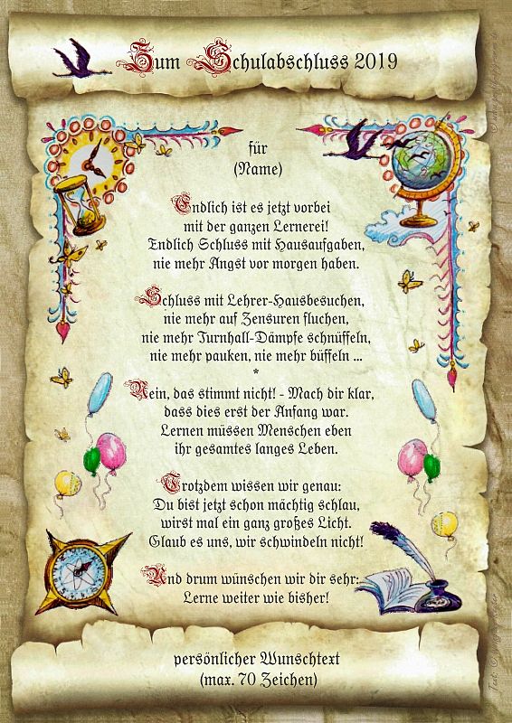 Urkunde zum Schulabschluss mit persönlichem Wunschtext Geschenke online kaufen individuelle