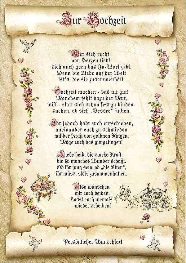 Urkunde zur Hochzeit mit Ihrem Wunschtext Geschenke online kaufen