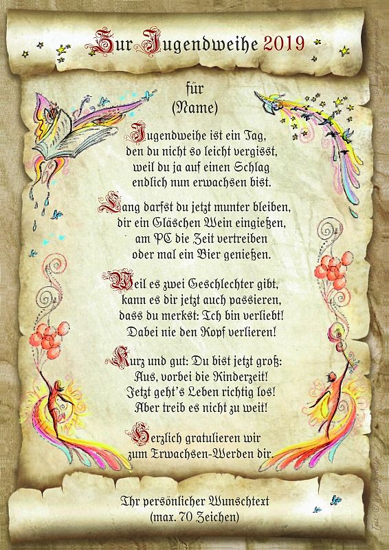 Urkunde zur Jugendweihe mit Ihrem Wunschtext - Geschenke online kaufen