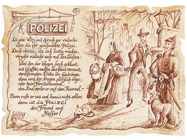 Kunstbild Polizei - braun / schwarz