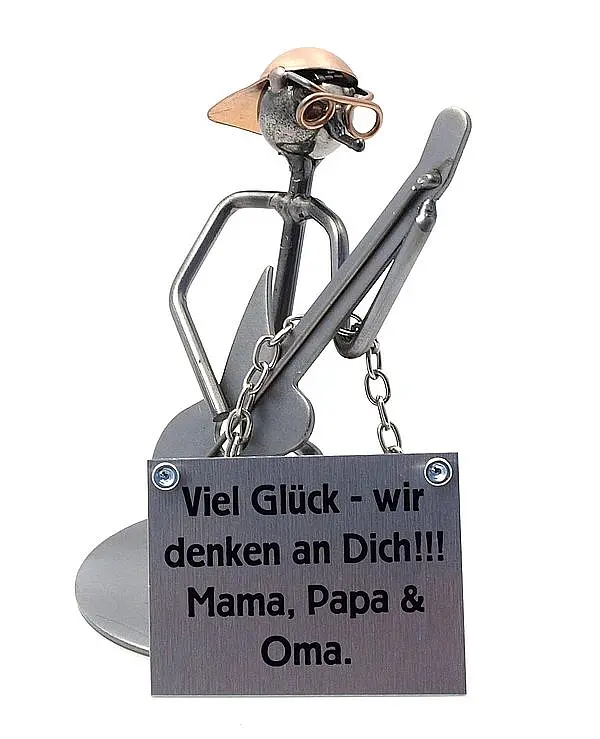 Schraubenmännchen E-Gitarrist mit Schild