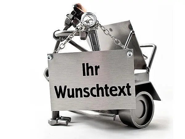 Schraubenmännchen Automechaniker mit Schild