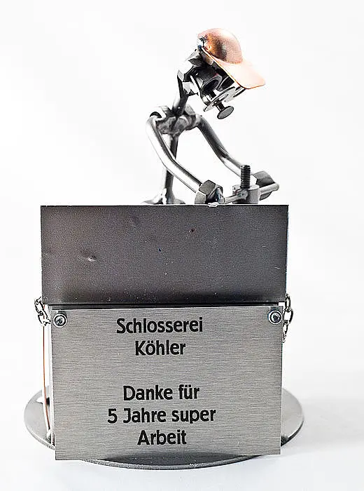 Schraubenmännchen Schlosser mit Schild