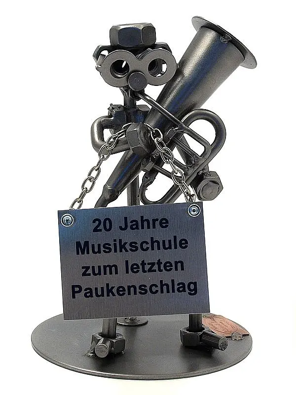 Schraubenmännchen Tuba Spieler mit Schild